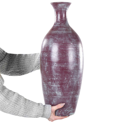 Decorative Vase Gold And Green Terracotta Earthenware Hand Painted With Faux Aged Distressed Finish For Dried Flowers