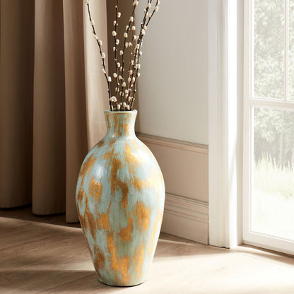 Decor Decorative Vase Blue And Gold Terracotta With Distressed Aged Finish