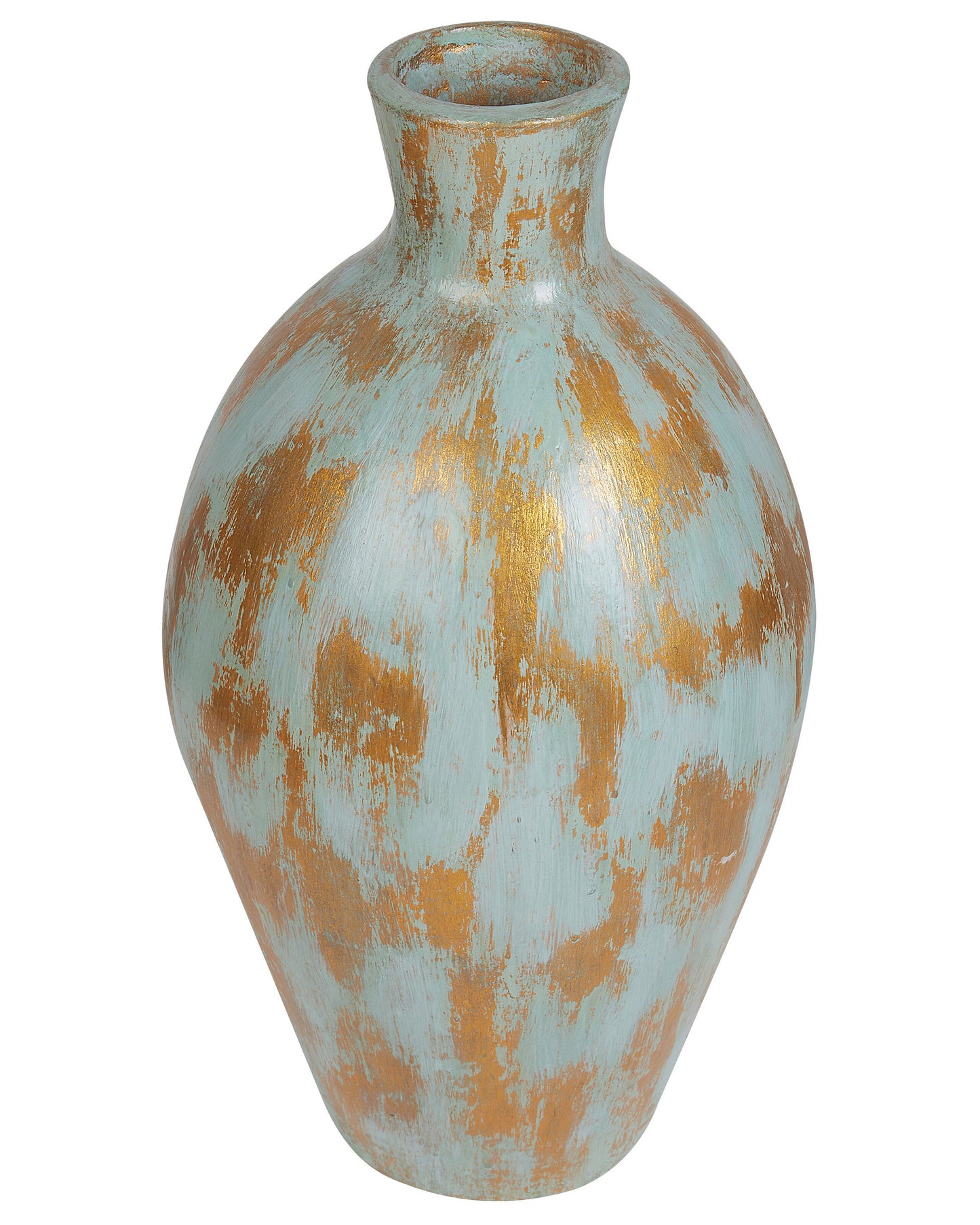 Decor Decorative Vase Blue And Gold Terracotta With Distressed Aged Finish