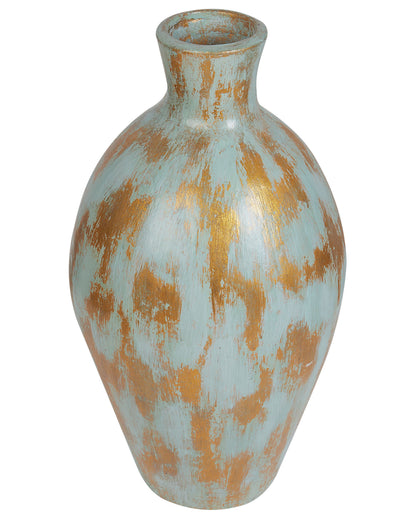 Decor Decorative Vase Blue And Gold Terracotta With Distressed Aged Finish