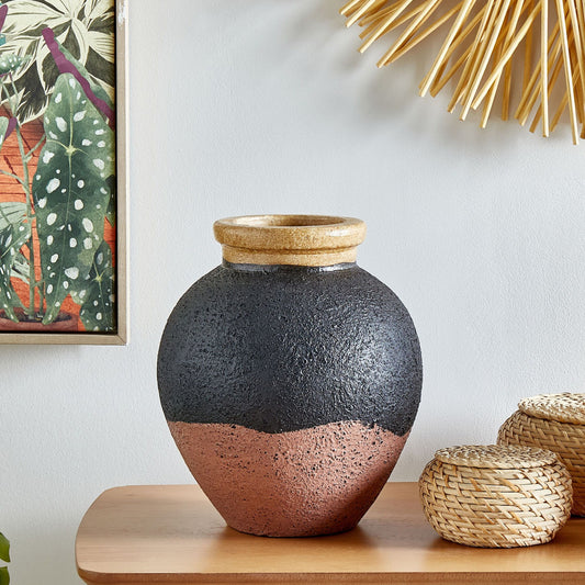 Handmade Terracotta Vase Black Pink 31cm Retro Vintage
