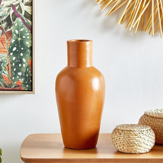 Handmade Orange Terracotta Vase For Dried Flowers