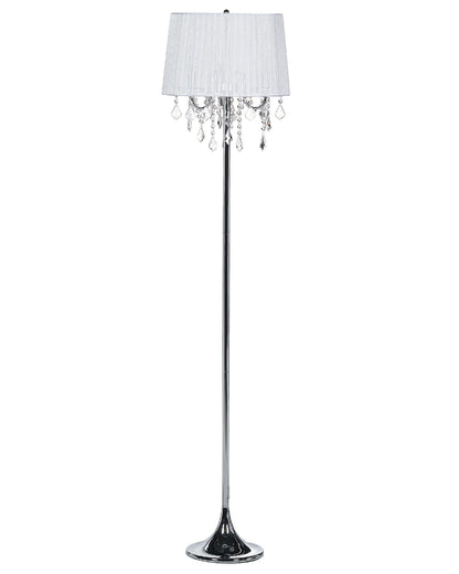 Glamora Floor Lamp White Polycotton 170cm Drum Shade Crystal Beads