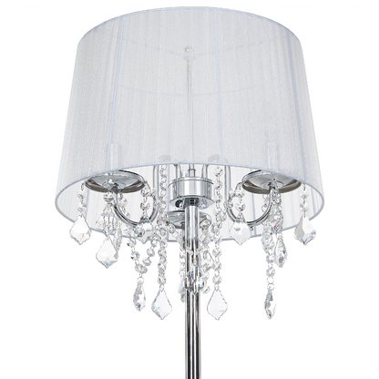 Glamora Floor Lamp White Polycotton 170cm Drum Shade Crystal Beads