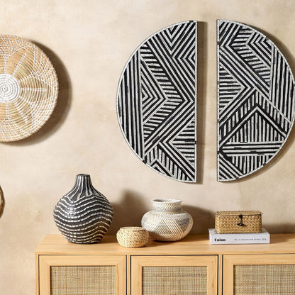 Glass Half Circle Wall Art Geometric Black White Minimalist