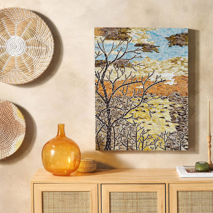 Mosaic Glass Wall Decor Nature Motif Handmade Minimalist