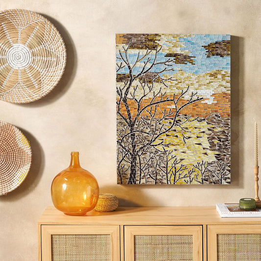 Mosaic Glass Wall Decor Nature Motif Handmade Minimalist