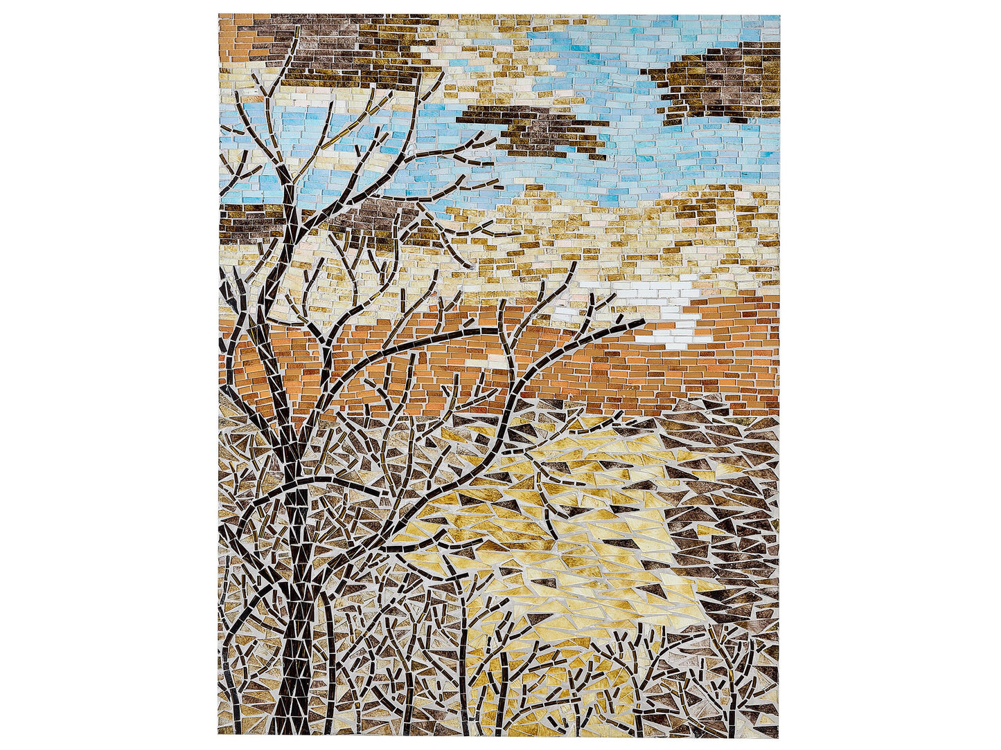 Mosaic Glass Wall Decor Nature Motif Handmade Minimalist
