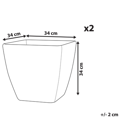 2 Pack Square Plant Pots 34cm Polyresin UV Resistant Grey