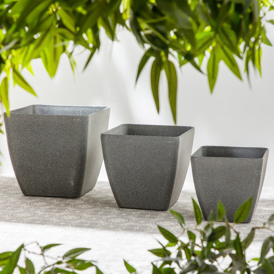Set Of 2 Dark Grey Square Plant Pots 42 x 42cm UV Resistant