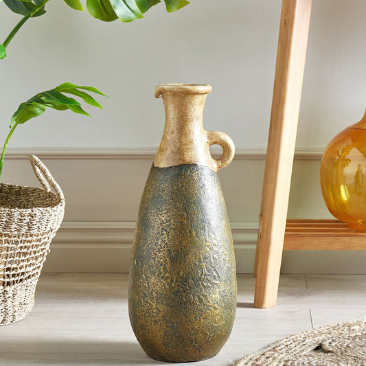 Decor Green Gold Terracotta Vase 50cm Handmade