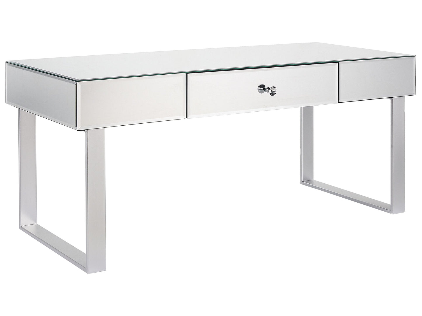 Coffee Table Silver Glass Mirror With Drawer 110 x 47cm