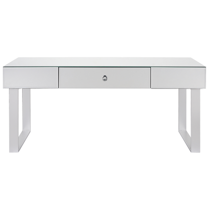 Coffee Table Silver Glass Mirror With Drawer 110 x 47cm