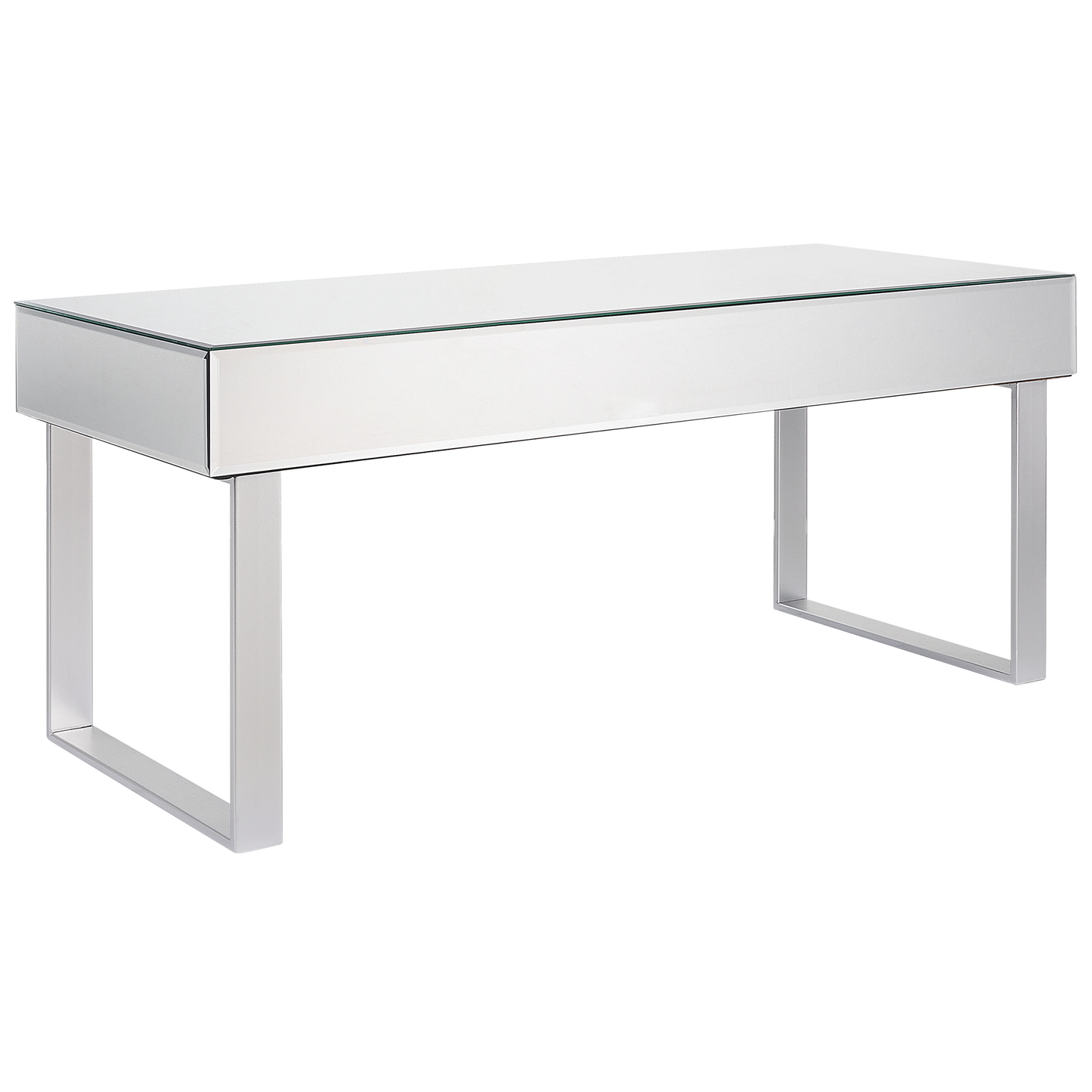 Coffee Table Silver Glass Mirror With Drawer 110 x 47cm