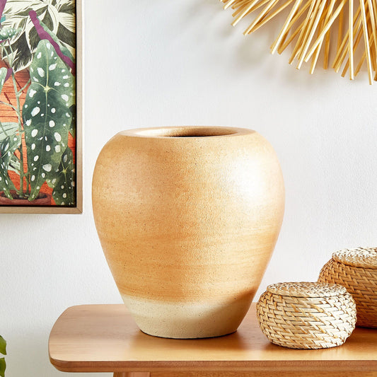 Decor Vase 34cm Handmade Painted Orange and Beige Terracotta Vintage Inspired