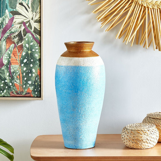 Handmade Vase Blue Terracotta 42cm Vintage-Inspired