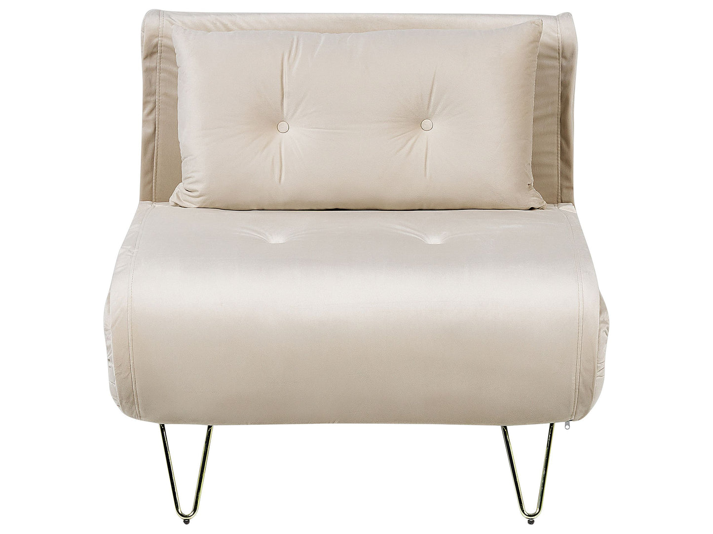 Small Sofa Bed Beige Velvet 1 Seater Fold Out with Gold Legs