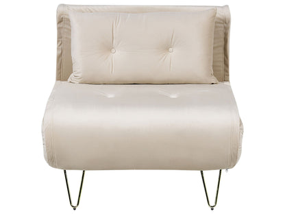 Small Sofa Bed Beige Velvet 1 Seater Fold Out with Gold Legs