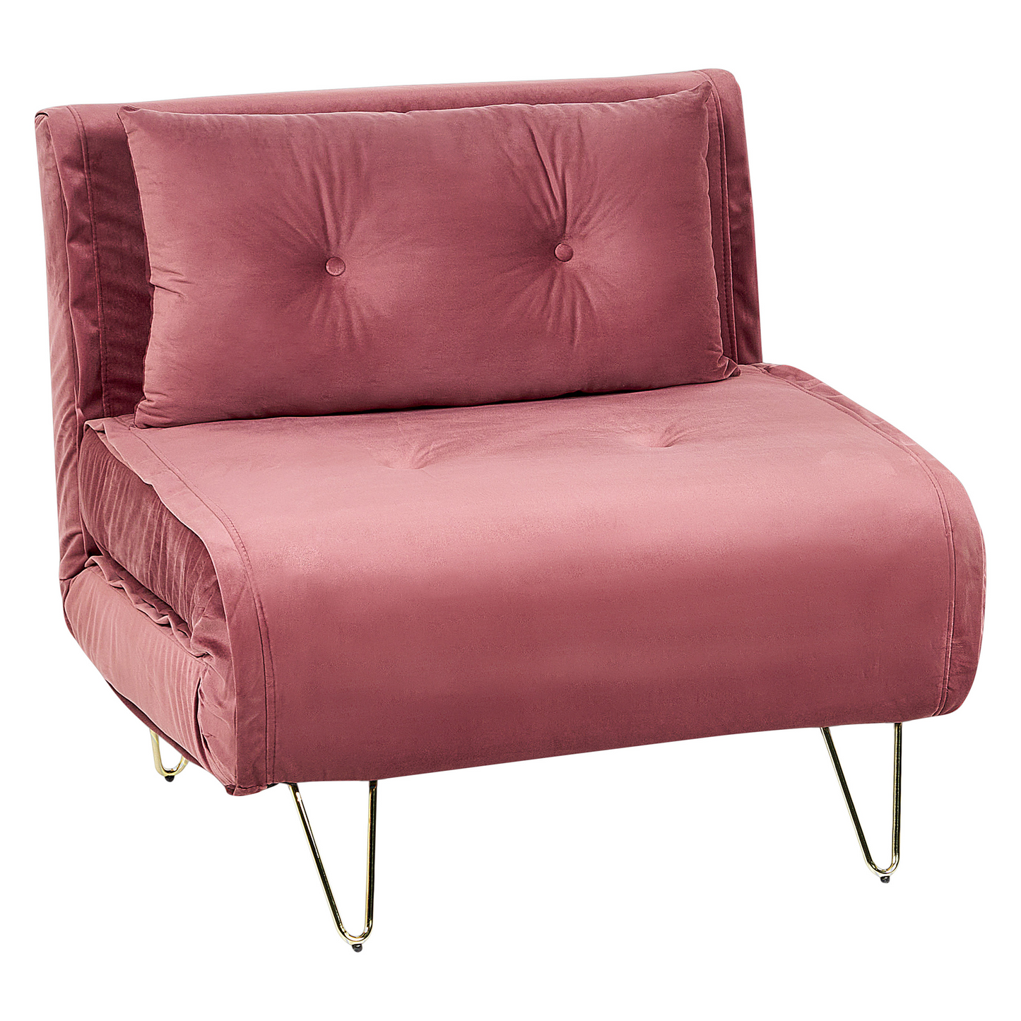 Pink Velvet 1 Seater Sofa Bed Fold-Out Sleeper Gold Legs