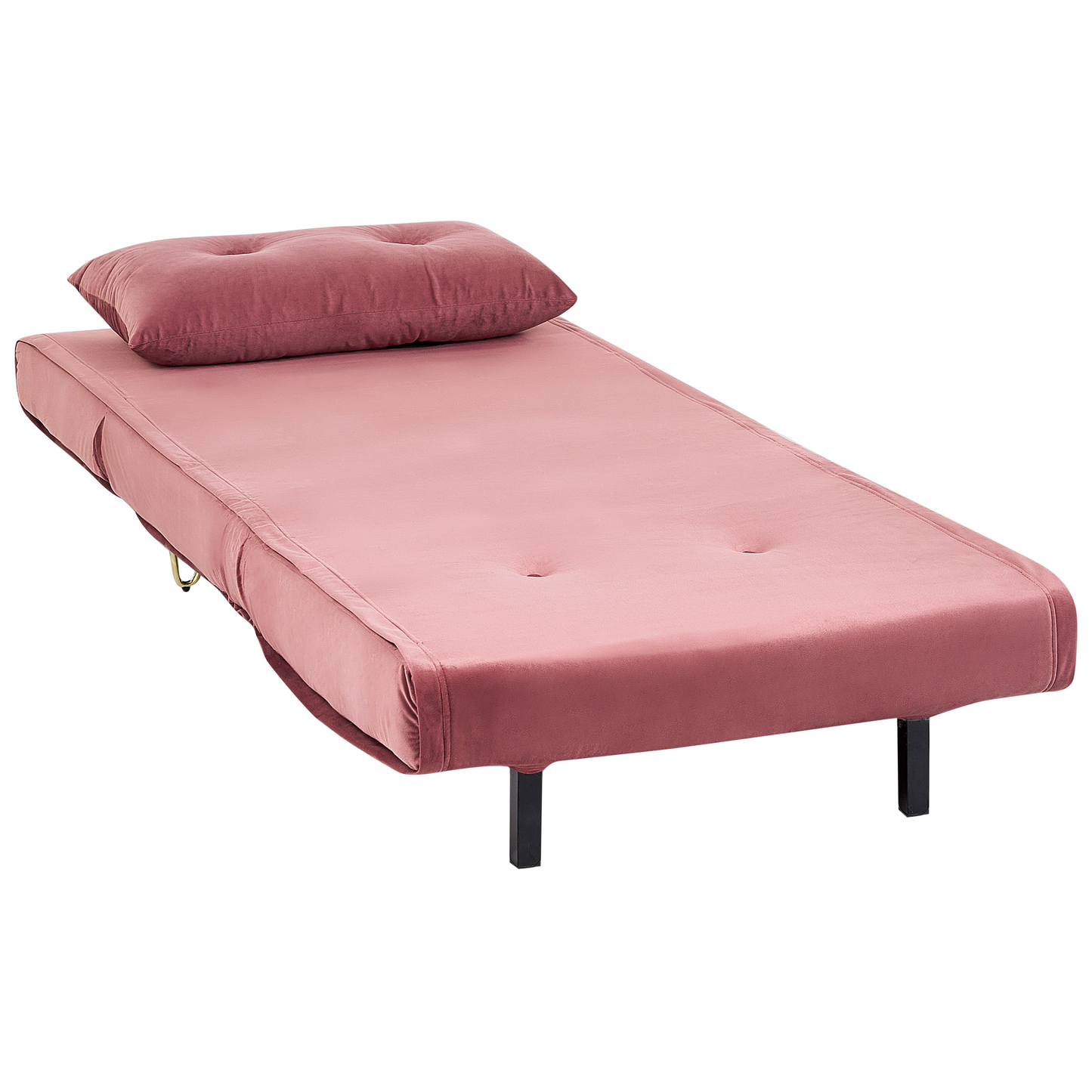 Pink Velvet 1 Seater Sofa Bed Fold-Out Sleeper Gold Legs