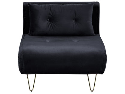 Velvet Small 1 Seater Sofa Bed Black With Gold Legs