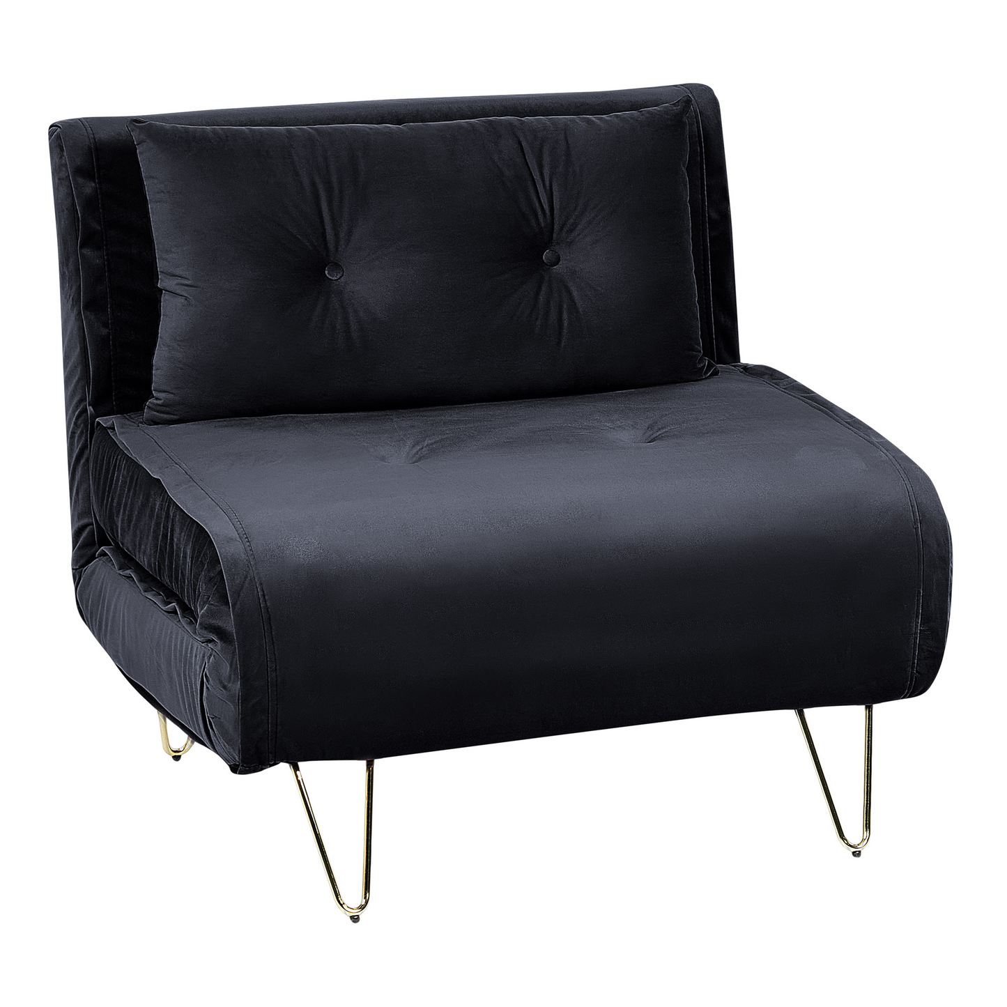 Velvet Small 1 Seater Sofa Bed Black With Gold Legs
