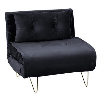 Velvet Small 1 Seater Sofa Bed Black With Gold Legs
