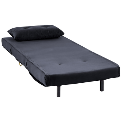 Velvet Small 1 Seater Sofa Bed Black With Gold Legs