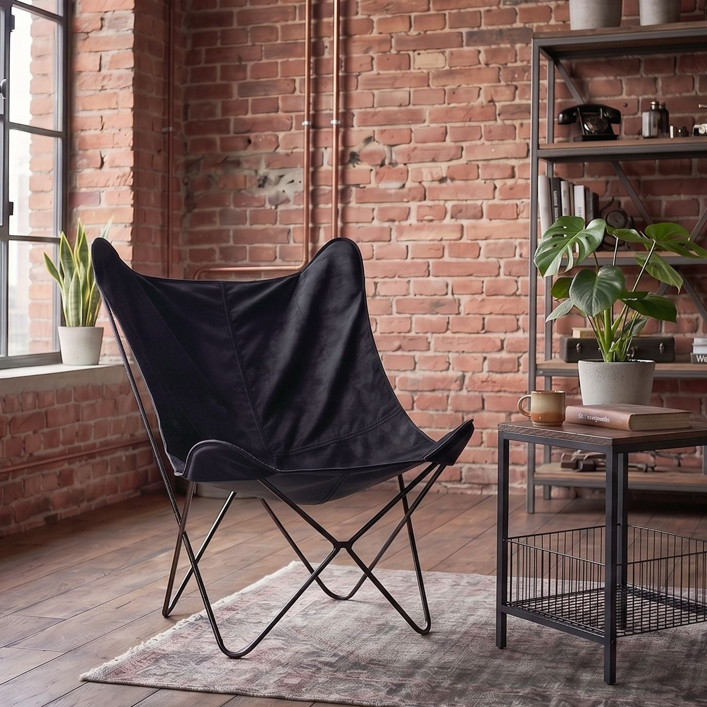 Velvet Sling Butterfly Chair Black Hairpin Legs