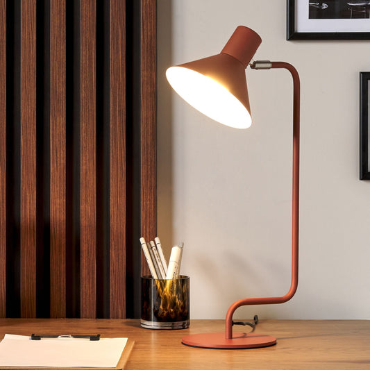 Orange Metal Desk Lamp Adjustable Cone Shade On Off Switch