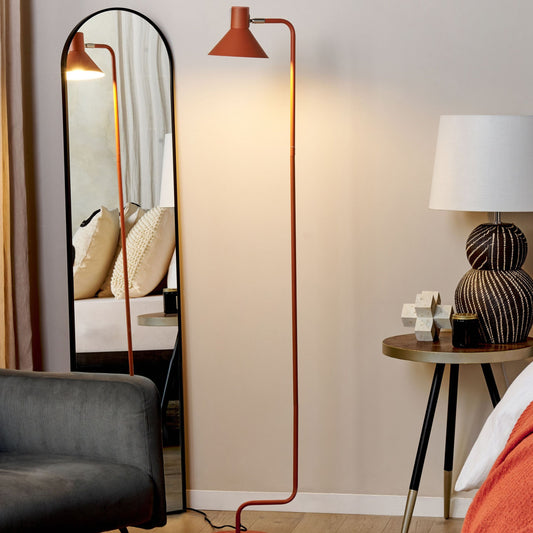 Orange Metal Floor Lamp 154cm Adjustable Cone Shade Switch