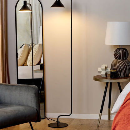 Floor Lamp Black Metal 154cm Adjustable Cone Shade On Off Switch Living Room