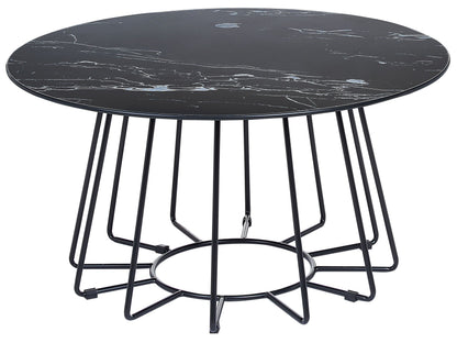 Home Round Coffee Table 80cm Marble Finish Black Metal Base