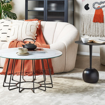 Glamorous Home Coffee Table Marble Finish White 80cm Metal Base