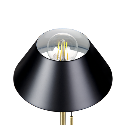 Table Lamp Black And Gold Iron Cone Shade With Pull Switch For Office And Study