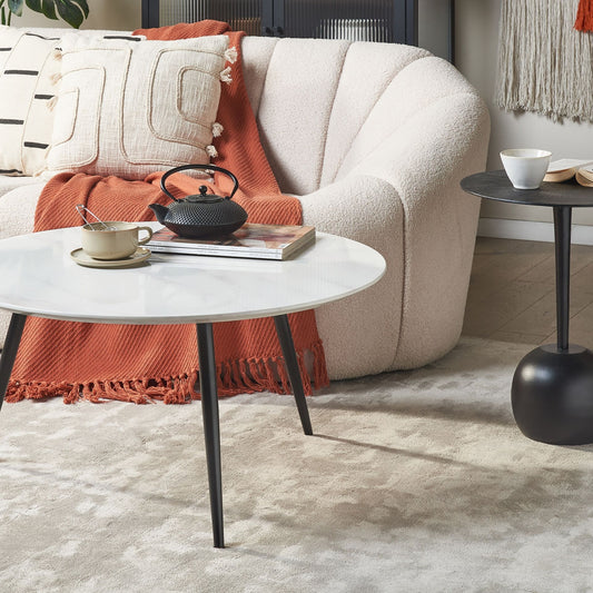 White Marble Effect Coffee Table 79cm Black Base Modern