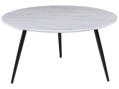 White Marble Effect Coffee Table 79cm Black Base Modern