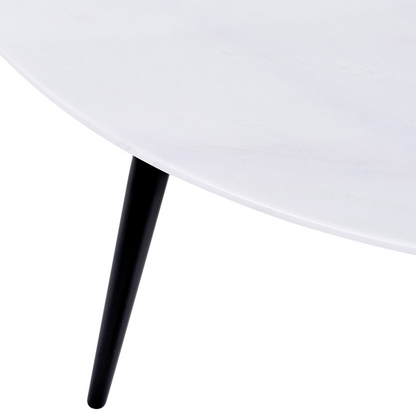White Marble Effect Coffee Table 79cm Black Base Modern