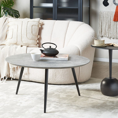 Concrete Effect Coffee Table 79cm Diameter Black Base Modern Living Room