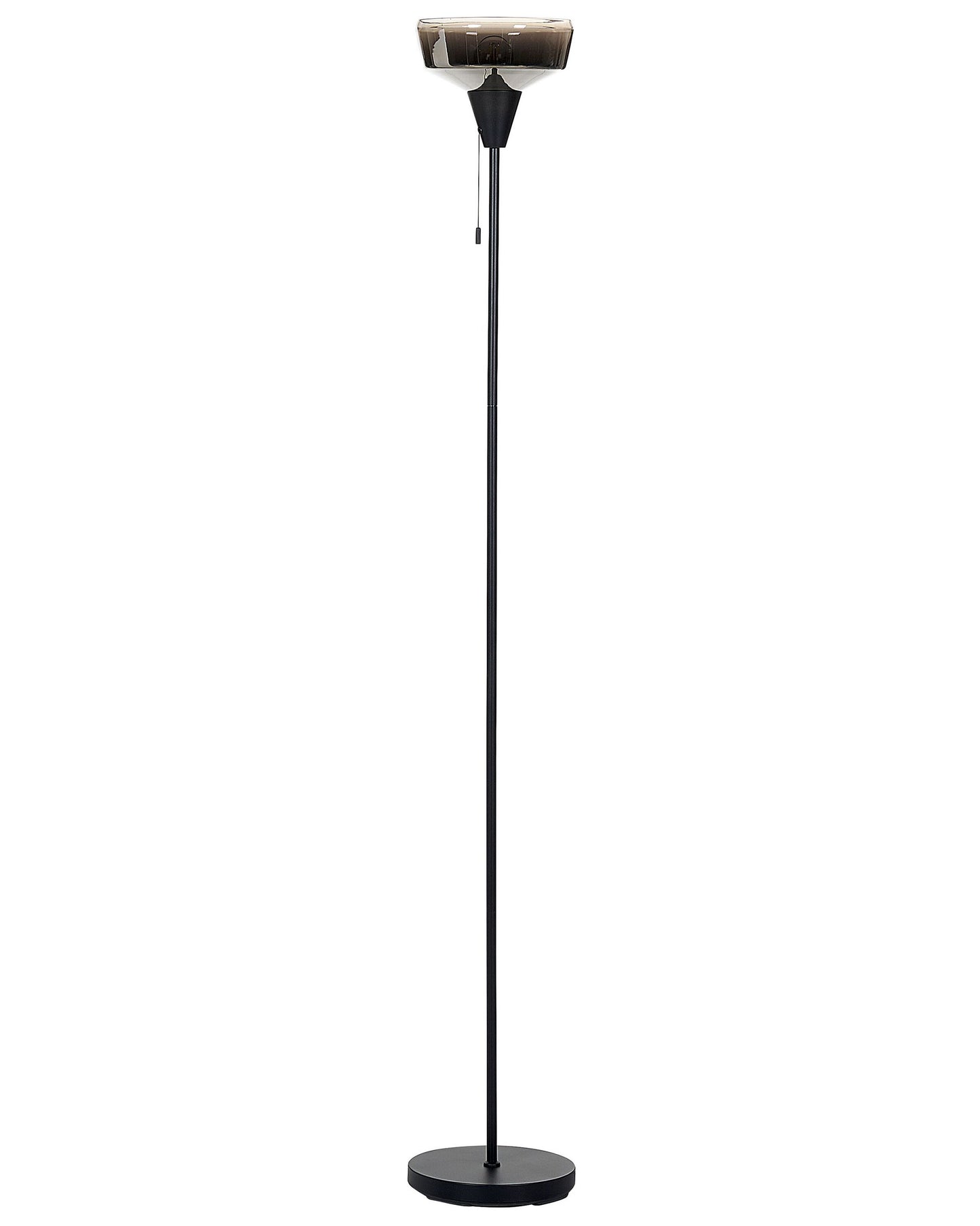 Floor Lamp Black Silver Metal Base Glass Smoked Shade 154cm