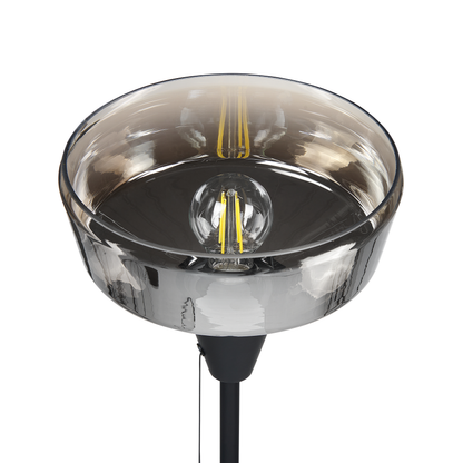 Floor Lamp Black Silver Metal Base Glass Smoked Shade 154cm