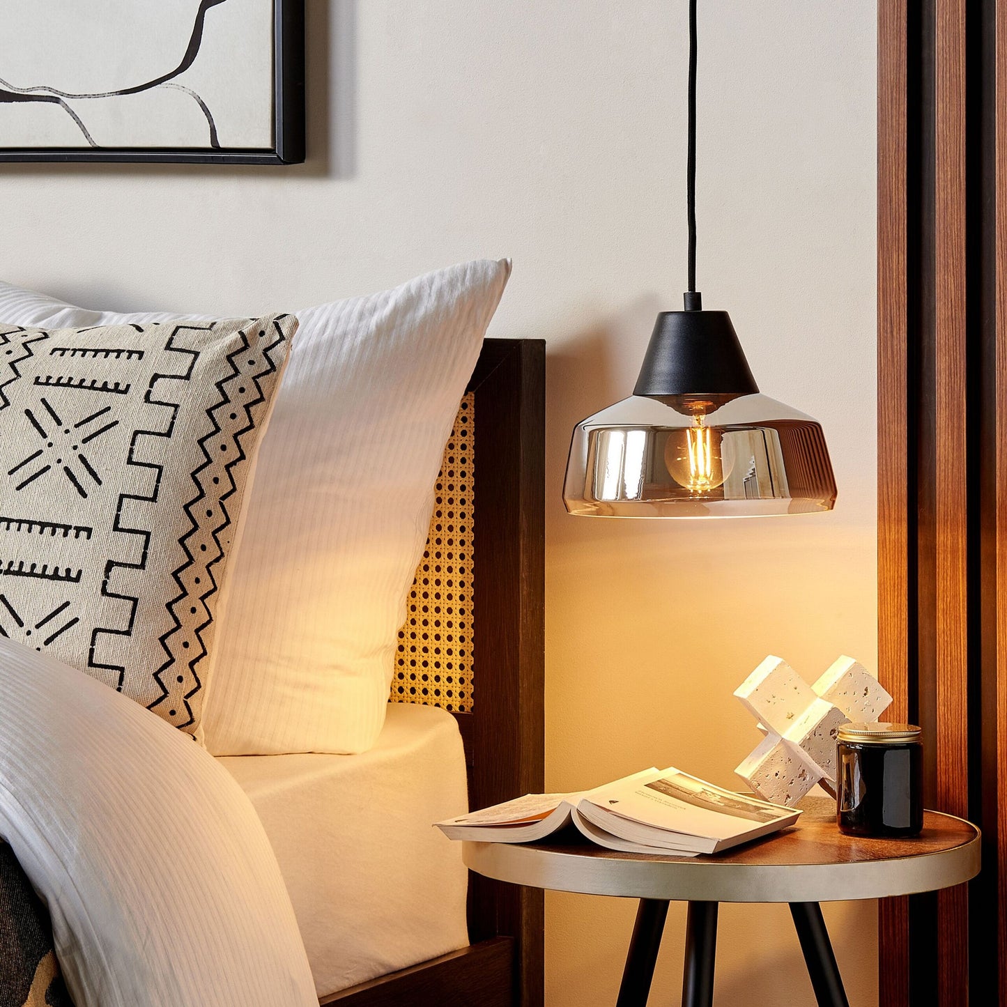 Black And Gold Glass Smoked Shade Pendant Lamp For Modern Living Room Or Bedroom