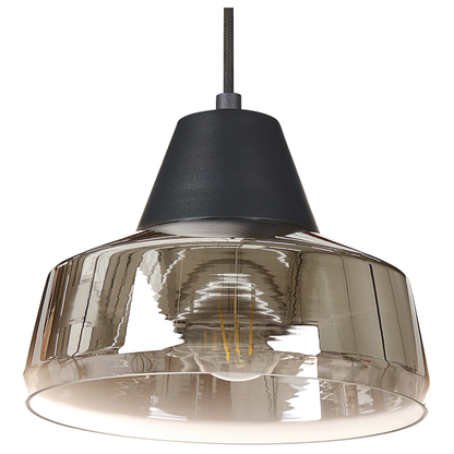 Black And Gold Glass Smoked Shade Pendant Lamp For Modern Living Room Or Bedroom