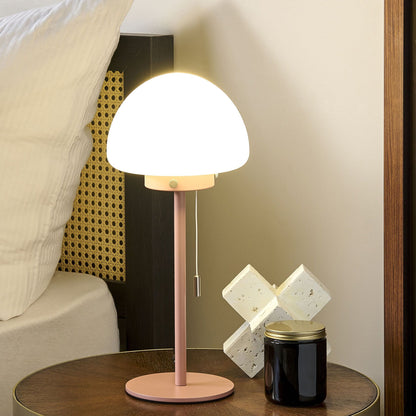 Lumenia Table Lamp Pink Metal Base White Glass Shade Pull Switch Minimalist Office Light