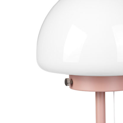 Lumenia Table Lamp Pink Metal Base White Glass Shade Pull Switch Minimalist Office Light