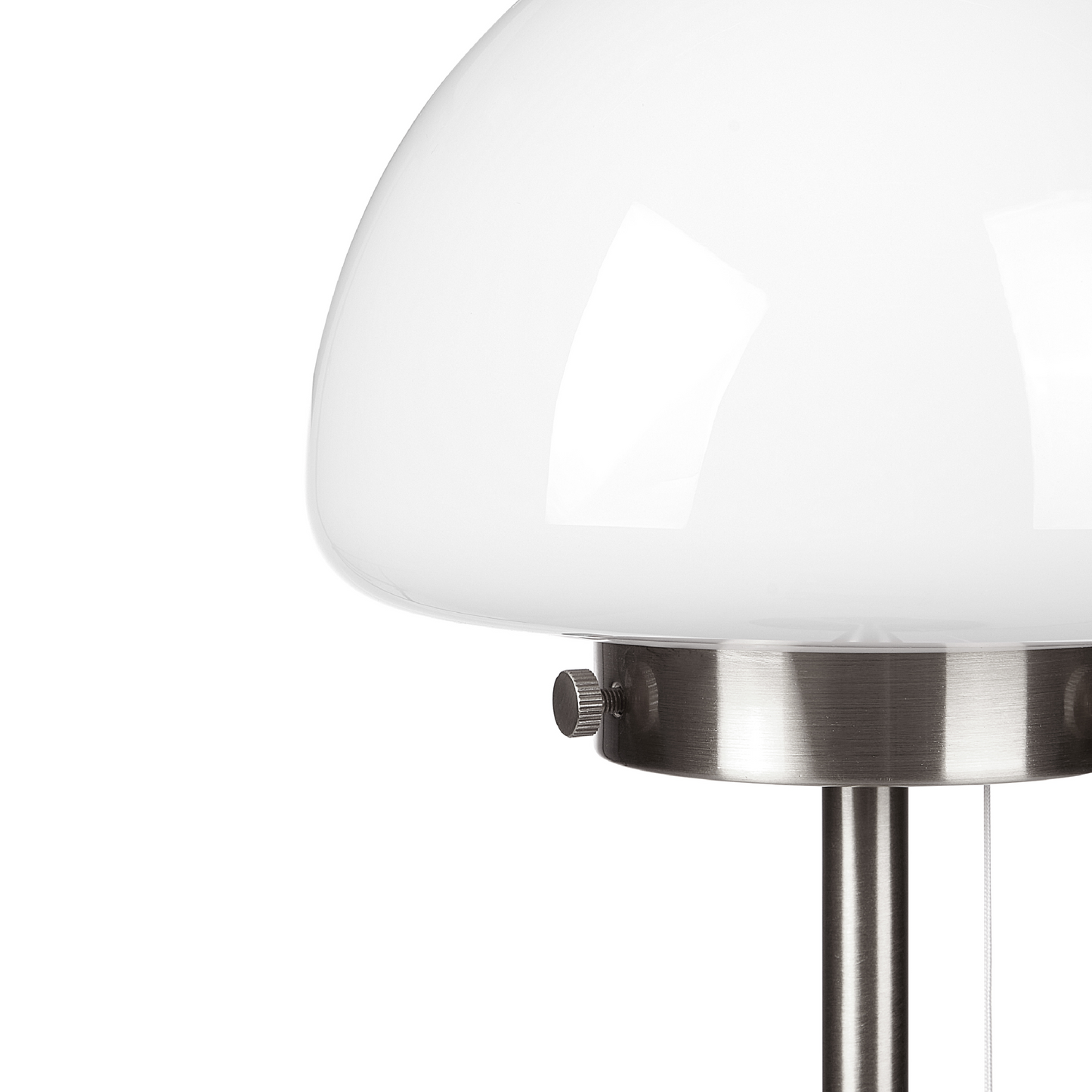 Table Lamp White Glass Shade Minimalist Silver Metal Base Pull Switch For Home Office