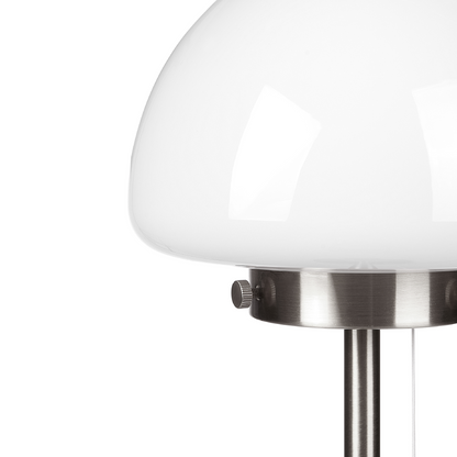Table Lamp White Glass Shade Minimalist Silver Metal Base Pull Switch For Home Office
