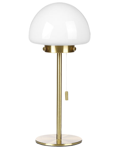 Table Lamp Gold Metal Base Glass Shade Pull Switch Minimalist