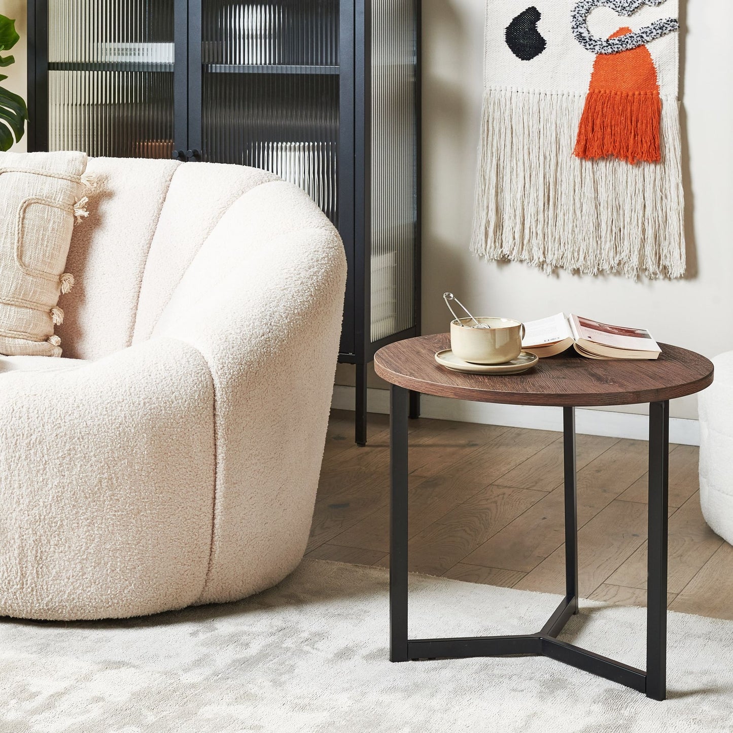 Side Table 50cm Dark Brown Top Black Legs Industrial