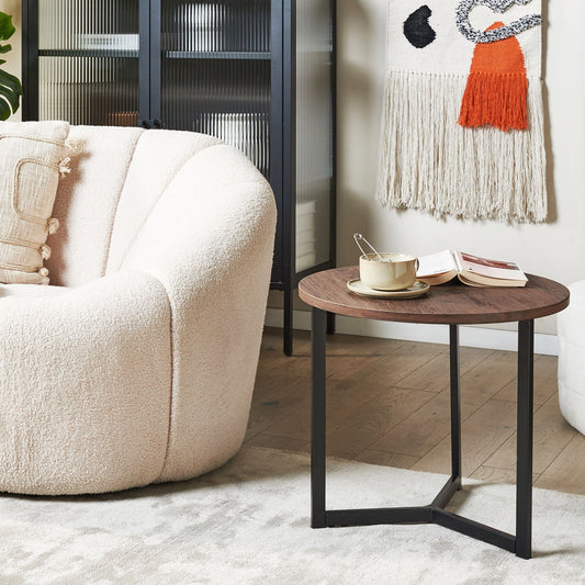 Side Table 50cm Dark Brown Top Black Legs Industrial